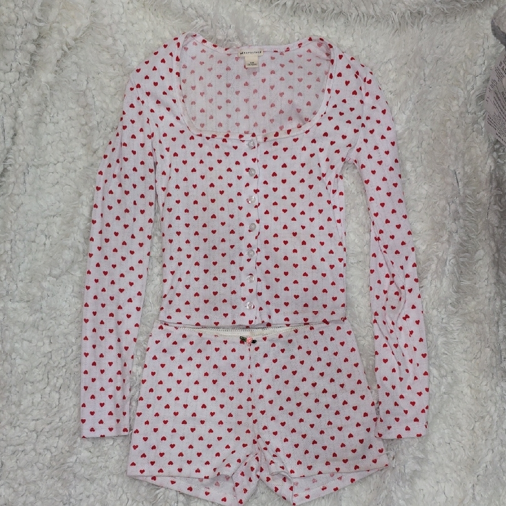 Aeropostale Red Heart Print Pajama Set